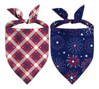 4th of July Dog Bandanas, Adjustable American Flag Holiday Party Pet Decorations 2 Pack, Patriotic Bandana Independence Day Triangle Bibs Cat Scarf Set