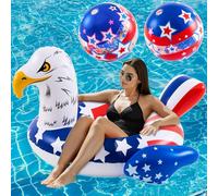 4th of July Eagle Pool Float with 2 Beach Balls, 45'' Giant Patriotic Floaties Swimming Tube Rings for Adults, 250th Anniversary Flag Design, Eagle Floating Raft for Independence Day Decor
