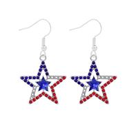 4th Of July Earrings,Flag Rhinestone - Patriotic Red White Blue Drop Earrings - for diamond pentagon