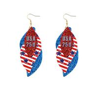 4th of July Earrings for Women 250 Anniversary USA Earrings Leather Red White Blue Earrings for Women Independence Day Patriotic Jewelry Accessories
