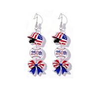 4th of July Earrings for Women American Flag Patriotic Dangle Earring USA Red White Blue Earring Independent Day Jewelry, L, Acrylic, No Gemstone