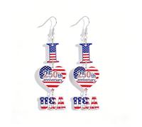 4th of July Earrings for Women American Flag Patriotic Dangle Earring USA Red White Blue Earring Independent Day Jewelry, L, Acrylic, No Gemstone