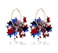 4th of July Earrings for Women Colorful Garland Independence Day Patriotic Hoop Earrings Red White and Blue Accessories, Brass, brass
