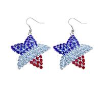 4th of July Earrings for Women Patriotic Earrings American Independence Day Earring Crystal Red White Blue Star Heart earrings, M, Metal, No Gemstone