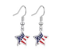 4th of July Earrings for Women- Patriotic Red White and Blue American Flag Star Dangle Jewelry, Fourth of July Outfits Accessories Gifts, Regular Size, Copper, Enamel,Hypoallergenic Stainless Steel