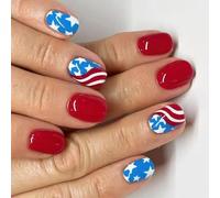 4th of July Fake Nails French Tips Press On Nails Square Fake Independence Day Glue