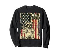4th Of July Feral & Free Raccoon USA Flag Patriotic Vintage Sweatshirt