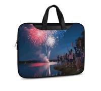 4th of July Fireworks PU Leather Laptop Tote Bag | Water Resistant Notebook Carrying Case with Handheld Strap, Computer Protector for Business Commute Daily Office Use