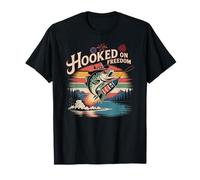 4th Of July Fishing Hooked On Freedom Funny Fisherman Fish T-Shirt