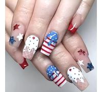 4th of July French Tips Fake Independence Day Patriotic Fake Full Cover Acrylic False Claws