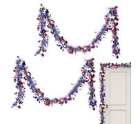 4th of July Garland, Patriotic Garland,Patriotic Red Blue White Red Star Garland for July 4th - 2x Celebration Holiday Decorations, Parade Ornaments, The Shimmering Box p