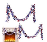 4th of July Garland, Patriotic Garland, Star Patriotic 4th of July Twist Garland | 2x Celebration Holiday Decorations, Candlelight Parade Ornaments, Shiny Glitter Garlands for