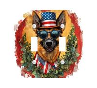 4th of July German Shepherd Decorative Switch Cover 2 Gang Double Toggle, Independence Day Dog Wall Plate Cover, Standard Size, Flower Pet Electrical Faceplate for Bedroom Living Room Decor