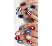 4th Of July Glues On Nails Short Square Fake Independence Day French Tip Press Artificial Acrylic Glues Nail