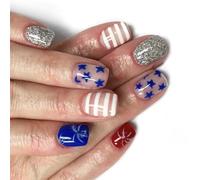 4th Of July Glues On Nails Short Square Fake Independence Day French Tip Press On Artificial Acrylic Artificial False Nail