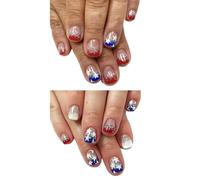 4th Of July Glues On Nails Short Square Fake Independence Day French Tip Press On Artificial Acrylic Glues On Nail