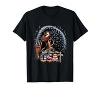 4th Of July God Bless The USA Black Girl Flag Melanin Afro T-Shirt