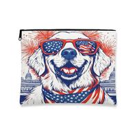 4th of July Great Pyrenees Dog Makeup Bag 7x9 Inch for Travel Purse, 250 Years Patriotic Cosmetic Pouch for Women, American Anniversary Portable Canvas Zipper Organizer Toiletry Pouch