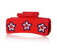4th of July Hair Claw for Women Beaded Star USA Hair Clips Red White and Blue 4th of July Outfits Accessories Gifts (Pattern B)