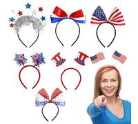 4th of July Head Bank, Blue White Red Hair Accessories, Set of 7 Patriotic Hair Circles for 4th of July Memorial Veterans Independence Day Parade, Favors Party Creating Photo Ind