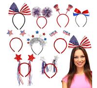 4th Of July Headbands For Women | 9X Red White Blue Independence Day Hair Accessories | US Flag Headwear, Star Hair Hoop, Photo Props For Parade Event
