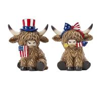 4th of July Highland Cow Patriotic Decorations, Medium Size Yak Figurines for Memorial Day & Independence Day, Resin Crafts Ornaments for Home, Garden and Outdoor Yard Decor (A+B)