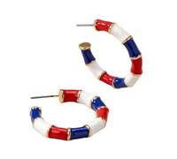 4th of July Hoop Earrings for Women Independent Day Twisted Wrapping Earrings Red White Blue Star Hoop Earrings Patriotic Earrings Holiday Jewelry Gifts, S, Zinc, No Gemstone