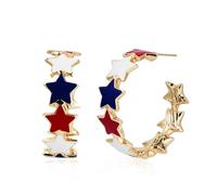 4th of July Hoop Earrings for Women Independent Day Twisted Wrapping Earrings Red White Blue Star Hoop Earrings Patriotic Earrings Holiday Jewelry Gifts, S, Zinc, No Gemstone