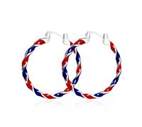 4th of July Hoop Earrings for Women Independent Day Twisted Wrapping Earrings Red White Blue Star Hoop Earrings Patriotic Earrings Holiday Jewelry Gifts, S, Zinc, No Gemstone