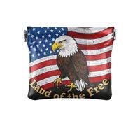 4th Of July Independence Day Brown Bird Land Of Free Women's Leather Coin Purse Wallet Fancy Clasp Wallet Card Holder for Women Travel, 4th Of July Independence Day Brown bird land of free, One Size