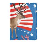 4th Of July Independence Day Brown Reindeer Leather passport holder for travel family for travel Vaccine Case Protector Cover Badge ID Vaccine Card Holder Wallet for men Lightweight, 4th Of July