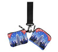 4th Of July Independence Day Empire State Building Women's Dual Wallets Business Card Cases Mini Fashion Zipper Coin Purse Wallet with Keychain for Work Travel 2 Pcs, 4th Of July Independence Day