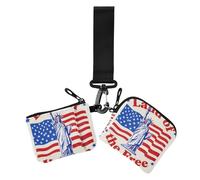 4th Of July Independence Day Land Of Free Blue Liberty Women's Change Wallet Card Cases Compact Size Card Wallet Money Organizer with Zipper Coin Pocket for Lady 2 Packs, 4th Of July Independence Day