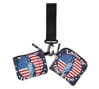 4th Of July Independence Day Land Of Free Blue Liberty Women's Coin Purses Card Cases Slim Detachable Coin Purse Wallet Bag with Wristlet Strap for Ladies 2 Pcs, 4th Of July Independence Day land of