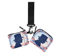 4th Of July Independence Day Land Of Free Blue Silhouette Women's Coin Pouches Card Holder Slim Detachable Wristlet Wallet Key Holder with Zipper Pocket for Work Travel 2 Packs, 4th Of July