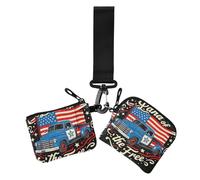 4th Of July Independence Day Land Of Free Blue Truck Women's Change Wallet Card Cases Small Portable Card Wallet Money Organizer with Wristlet Strap for Woman 2 Pcs, 4th Of July Independence Day land
