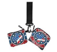 4th Of July Independence Day Land Of Free Blue Women's Coin Wallet Card Holder Small Detachable Business Card Case Money Organizer with Zipper Pocket for Lady 2 Pcs, 4th Of July Independence Day land