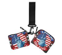 4th Of July Independence Day Land Of Free Women's Wallets Card Cases Small Detachable Card Wallet Money Organizer with Keychain for Ladies 2 Pcs, 4th Of July Independence Day land of free, One Size