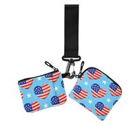 4th Of July Independence Day Red and Blue Love Women's Change Wallet Card Cases Large Capacity Identity Card Protector with Wristlet Strap for Ladies 2 Pcs, 4th Of July Independence Day Red and blue