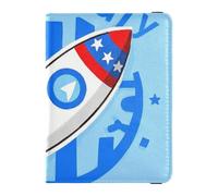 4th Of July Independence Day Red and Blue ROCKETS Leather Passport and Vaccine Card Wallet Combo for travel Vaccine Case Protector Cover Passport Wallet for men Lightweight, 4th Of July Independence