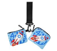 4th Of July Independence Day Red and Blue ROCKETS Women's Coin Pouches Card Holder Minimalist Change Purse Key Holder with Zipper Coin Pocket for Work Travel 2 Pcs, 4th Of July Independence Day Red