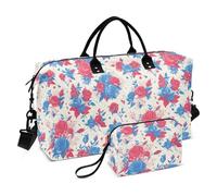 4th of July Independence Day Red and Blue Roses Decorative Travel Duffel Bags Sport Training Bag with Adjustable Strap for Airplane Traveling 2 Pcs Set Bolsa de lona para