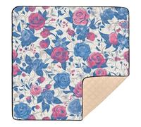 4th of July Independence Day Red and Blue Roses Large Sturdy Baby Activity Play Mat for Floor Washable foldablravel Play Mat for Babies Infants Toddlers, 50'' x 50''gimnasio de actividades