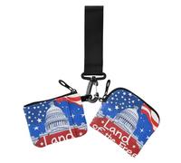 4th Of July Independence Day White House Land Of Free Women's Dual Wallets Business Card Cases Minimalist Card Money Holder with Keychain for Woman 2 Pcs, 4th Of July Independence Day White House land
