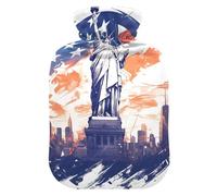 4th of July Independence Day White Liberty Water Bottle for hot Water with Soft Cover, 1L hot Compress for Menstrual Cramps, Pain Relief, Bolsa de agua Caliente para el Dolor