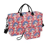 4th of July Independence Day White Skull Decorative Carry On Personal Item Bag Sports Gym Bag with Toiletry Bag for Yoga Waterproof bolso para viajar
