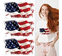 4th of July Iron on Patches Decals American Flag Design Iron On Transfers for Clothes Independence Day Iron on Decals Patriotic Appliques Supplies for Garment T-Shirts Cover DIY Decorations 3PCS