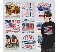 4th of July Iron on Transfers Patches 9 Sheets DTF Ready to Press 250th Anniversary Vinyl Iron on Patch Eagle 1776-2026 Patriotic Applique for T Shirt Jacket Pillow Covers DIY Decorations