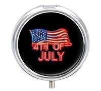 4th of July Neon U.S. Flag Round Pill Box Organiser 3 Compartment Medicine Case