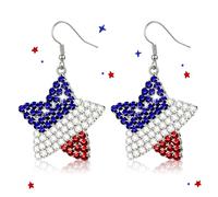 4th of July Outfits for Women Red White Blue Patriotic Star Dangle American Flag Earrings Independence Day 4th of July Accessories